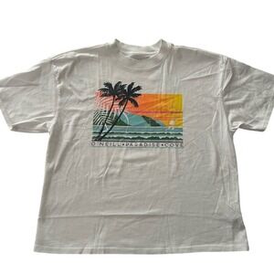 O'Neill White Cotton Crew Neck Loose Fit Paradise Graphic T-Shirt Medium